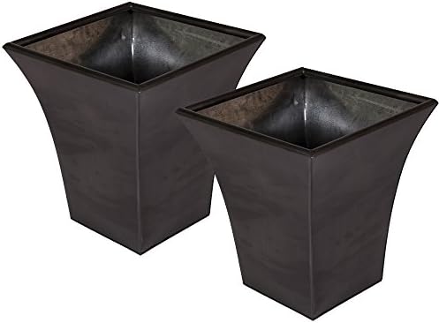 TWO PACK Luna Premium Metal Indoor Outdoor Planter Brushed Rustic Effect Gun Metal Grey 21 x 21 x 23 cm