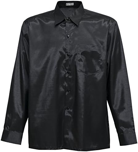 Men's Shirt Long Sleeve Thai Silk Black (3XL)