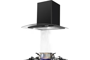Gasland Chef GR60BP Cappa aspirante 60cm, Montaggio a Parete, 500 m³/h, 3 Livelli, Vetro Nero, Aspirazione Cappa da Cucinacon Filtro Antigrasso in Alluminio