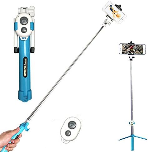 GCBTECH Selfie Stick with tripod, mobile phone adapter, Bluetooth remote control photo for iPhone, Android, Samsung and other smartphones - Blue