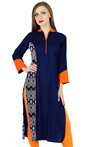 Bimba Bleu Chic Style Tunique Indienne Kurta Kurti Boho Collar Neck Blouse