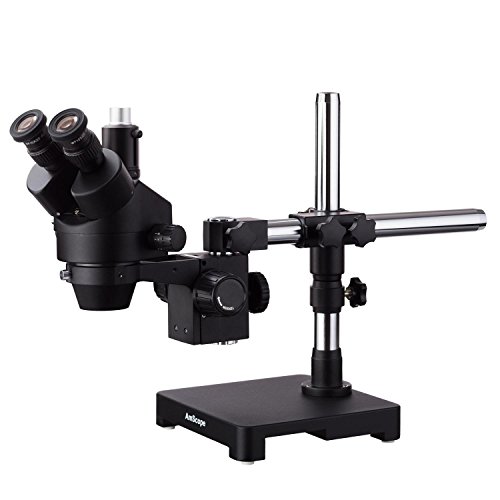 AmScope Black Trinocular Stereo Zoom Microscope on Single Arm Boom  Stand