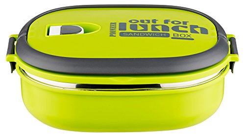 Táper Pioneer Rectangular de Acero Inoxidable. Fiambrera para sándwiches. Recipiente para Comida, Metal, Verde, 21.5 x 15 x 8.5 cm