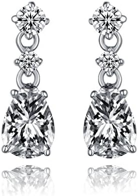 Lux and GLam-Cubic Zirconia Pear Shape Drop Style Earrings-Set in Rhodium Plated Sterling Silver