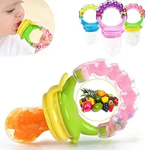 BabyGo Organic Baby's BPA-Free Silicone Nipple Food Nibbler for Fruits with Rattle Handle and Storage Box (Multicolour, 6-12 Months)