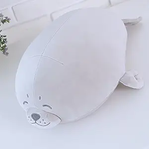 Thboxes Soft Simulate Stuffed Seal Doll Elastic Plush Toy Halloween Christmas Birthday Gift Party Wedding Ornament Throw Pillow Gray 35 cm