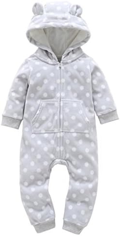 Baby Romper Jumpsuit, DorameInfant Boys Girls Thicker Print Bodysuit Hooded Romper Jumpsuit (0-6M, Gray)