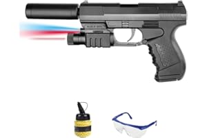 ECOMMUR Pistola Vigor V041A con silenciador Muelle (6mm) + biberon 0,12g + Gafas | Arma de Airsoft de Aire comprimido. Pistola de iniciación.