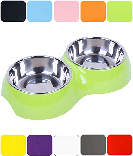 DDOXX Gamelle Double pour Chien, Antidérapante | Nombreuses Couleurs & Tailles | pour Petit, Moyen Gros & Grand | Bol en Acier INOX-ydable en Mélamine Chat Chiot | Vert, 2 x 160 ML