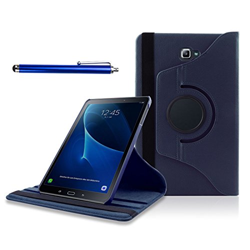 SAVFY Samsung Galaxy Tab A 10.1 Hülle (2016) T580N/ T585N 360 Grad Drehung Case Schutzhülle Tasche mit Ständerfunktion inkl. Eingabestift und Schutzfolie, dunkelblau