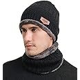 REFFER Winter Woolen Stylish Beanie Cap Scarf Set (Fur Inside) for Men and Women Stretch Warm Fleece Lining Winter Cap