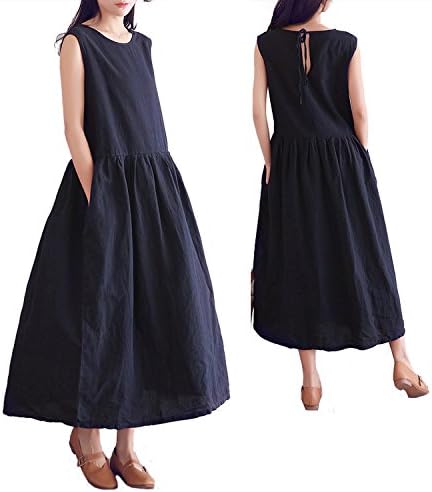 Eazon Dresses Hot Cotton Linen Dress Plus Dresses For Women Sleeveless O-Neck