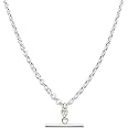 Source 18 inch T-bar Pendant Necklace with 925 Silver plated 3mm Oval Rolo Chain