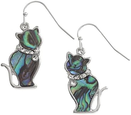 Tide Jewellery Inlaid Paua Shell Cat Kitten Dangly Earrings