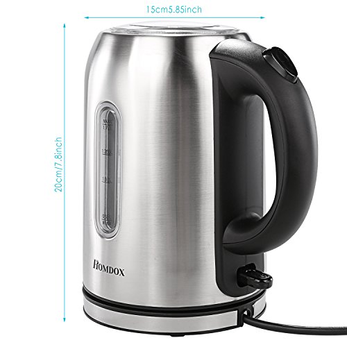 Homdox Wasserkocher Edelstahl 1,7 Liter, mit Blauer LED Beleuchtung und Automatische Abschaltung, 2200 Watt Maximal, Elektrische Wasserkessel - 7