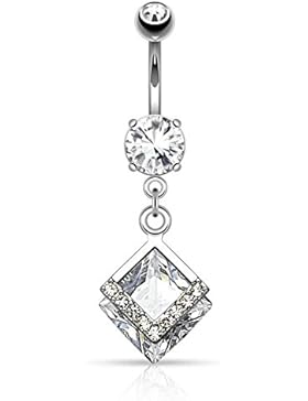 Paula & Fritz® Bauchnabelpiercing aus Edelstahl Chirurgenstahl 316L silber. vergoldet. rosévergoldet mit Anhänger...