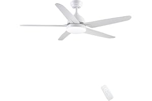 CJOY Ceiling Fan with Lighting and Remote Control Quiet, Lamp with Fan Flat White 52 Inches AC 5 ABS Blades Ceiling Fans Lights Led 24W Dimmable for Bedroom Living Room