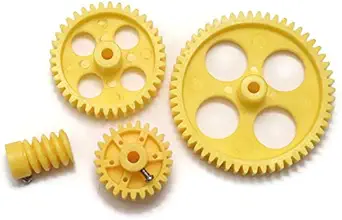 Electronicspices COMBO Of Yellow Plastic Wheel, Spur, Worn Gear For DC Motor DIY Model Toys 56 TOOTH + 38 TOOTH + 26 TOOTH + 6 TOOTH - PAIR OF 4