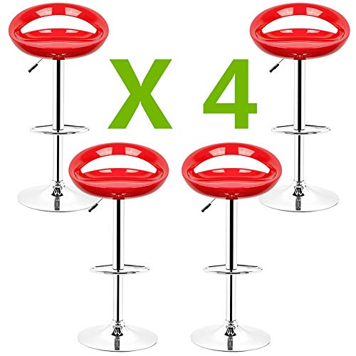 Turefans 4 x Chaise de Bar, ABS, Rotation 360 °, réglable en Hauteur, pour Bar, Bureau, Cuisine (Rouge)