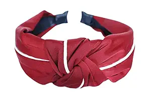 Vogue Hair Accessories Solid Fabric Knot with Piping Plastic Hairband Headband for Girls and Woman (Maroon)