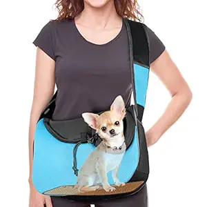 WOYYHO Large Dog Sling Carrier Pet Sling Carrier with Bottom Pad Support Breathable Hand Free Safe Dog Crossbody Carrier for Medium Small Dogs Cats ( Sky Blue )