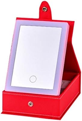 3 colors of LED light Mirror Mirror with storage box Princess Magnifying Glass Mode multifunction light/mirror/mirror of 20*14cm (Color: White)