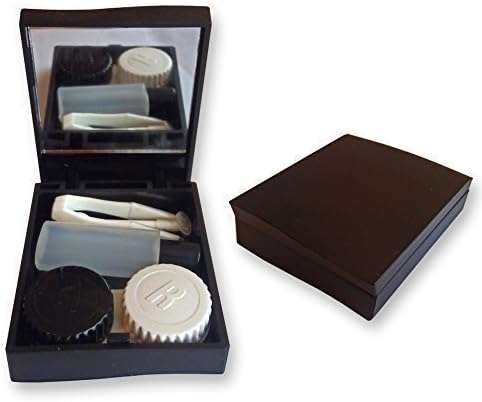Contact Lens Travel Kit Case (Black) ~ Mirror Tweezers & Solution Storage Set for Lenses