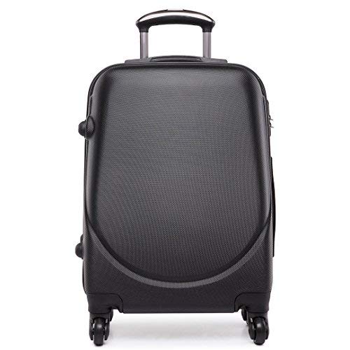 Kono Trolley ABS bagaglio a mano Valigia rigida con 4 ruote,Ideale a bordo di Ryanair, Alitalia (Nero)