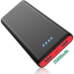 HETP [Noire et Rouge HX-Y8] Batterie Externe 25800mah Power Bank Chargeur Portable avec 2 USB Ports Sortie Chargement Simultané Batterie de Secours pour Tous Smartphones Tablettes