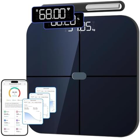 Salute Persona Impedenzimetro, Bilancia connessa WIFI & Bluetooth con 8 elettrodi ad alta precisione 46 dati aziendali per App Incluse Andriod e iOS, Capacità 180kg/400lb, 30x30cm