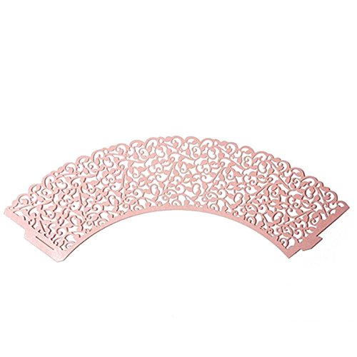 ROSENICE 50 Stück Lasergeschnittenes Cupcake Verpackungen für Hochzeit Geburtstag Party Baby Dusche Dekoration (Rosa) - 2