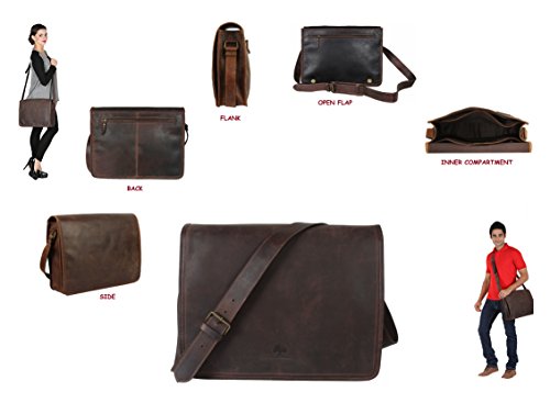 Handgemacht Ledertasche Umhängetasche Leder Notebooktasche Schultertasche Kuriertasche Mit Vintage und antikem Look Für Hochschule, Büro, Reise und Alltag . Ein Geschenk von indischen Handwerkern. - 5