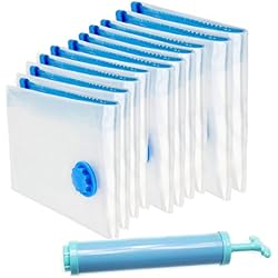 Diyife [10 Paquets] Sacs de Rangement sous Vide + Pompe sous Vide, Sacs à Aspiration sous Vide, Sacs à Glissière Double Doux et Sacs à Turbine à Triple étanchéité Sacs étanches à Vide