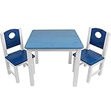 SunDeluxe Ensemble Table et chaises pour Enfants: 1 Table + 2 chaises en pin Massif pour Enfants - Petit Bureau Enfant/Mobilier Enfant pour Jouer et Peindre, Couleur:Bleu