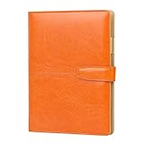 TWBBetter Rechargeable Cahier de Voyage PU Faux Cuir Cahier A5 Ligné 6 Anneaux Personnel Organiseur Valentin Cadeau pour Femmes Boucle de stylo avec Boucle Magnétique (Orange)