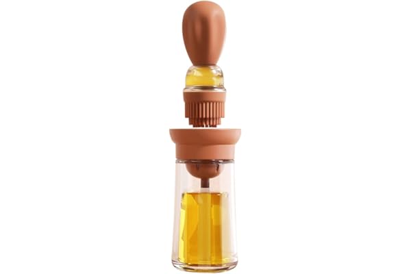 TINMIX Distributeur d'huile avec brosse Distributeur d'huile d'olive en verre pour cuisine, flacon distributeur d'huile 2 en 1 avec pinceau du vinaigre, sauce, barbecue, gril, friture, T-OB21, rouge
