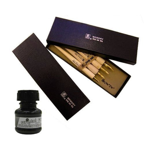 Zeichenfeder - Set "Comic Pen", 12 - teilig (8 Federn, 4 Halter) inklusive 20 g schwarze Zeichentinte "Scriptol"