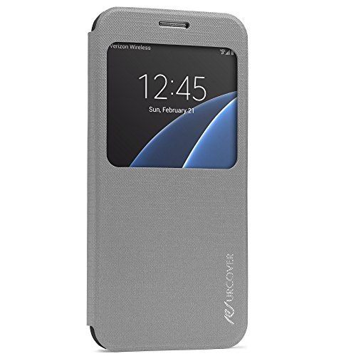 Urcover   Samsung Galaxy S7 Edge   View Case Funda Protectora   Cross Pattern en Gris   Carcasa Protecci  n Completa Case Cover Smartphone M  vil Accesorio