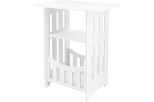 BEMODST White Side Tables, 2 Tier Bedside Tables, Sofa Table Side Table for Living Room, Nordic Style Bedroom Storage Cabinet Table, Living Room Mini Square Table, Suitable for Bedroom, Bathroom, Home Storage