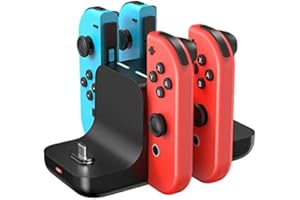 RREAKA 6 in 1 Charging Dock for Joy Con Charger for Nintendo Switch OLED, Switch Pro Controller Switch Charger Base for Joycon Charging Stand with Type C 2 USB-C LED Indicator Accessories