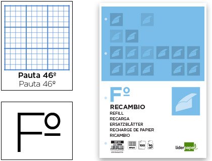 RECAMBIO LIDERPAPEL FOLIO 100 HOJAS 60G M2RAYADO N 46 4 TALADROS RECAMBIO LIDERPAPEL FOLIO 100 HOJAS 60G M2RAYADO N 46 4 TALADROS