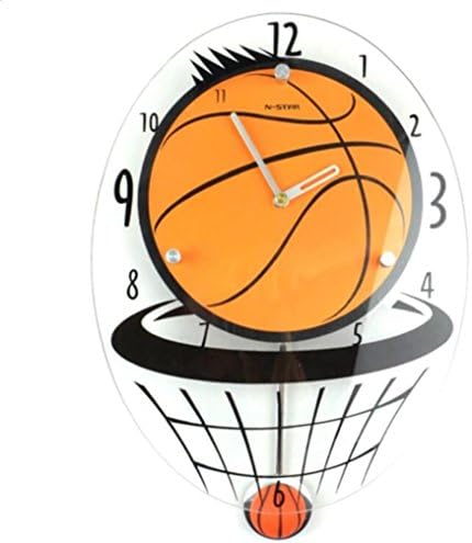 SSSEMA Wall clocks cute children's basketball creative silence living room hanging table cartoon swing material wood orange
