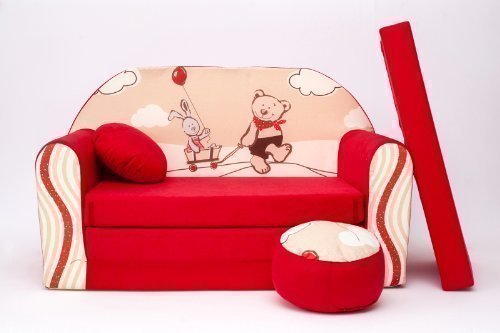 KIDS SOFA BED FUTON CHILDS FURNITURE+FREE POUFFE/FOOTSTOOL&PILLOW (D26)