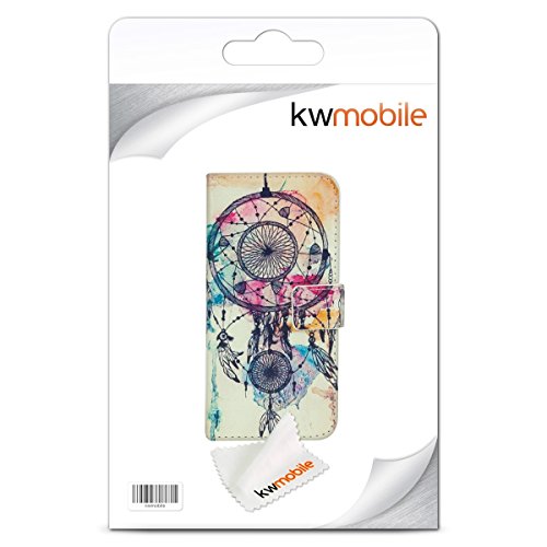 kwmobile Funda para Apple iPhone SE   5   5S - Wallet Case plegable de cuero sint  tico - Cover con tapa tarjetero y soporte Dise  o atrapasue  os desdibujado en multicolor azul blanco