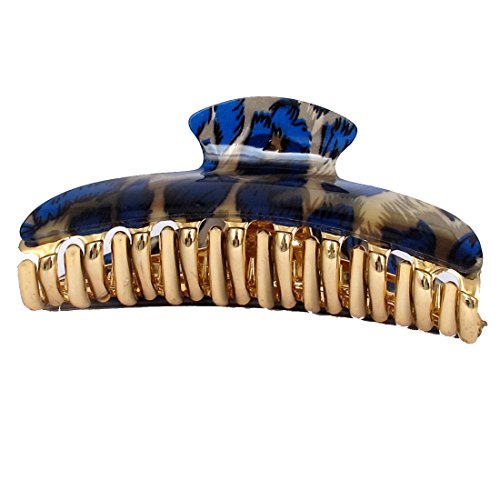 sourcingmap® Leopard Muster Kunststoff Haarspange Klemme Updo Haarklammer Gold Dunkelblau - 2