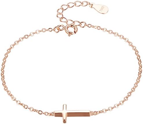 Sterling Silver Sideways Cross Rose-Gold-Tone Bracelet for Women and Girls - sy013b7