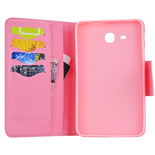 Samsung Galaxy Tab A 7.0 SM-T280 Hülle, Yokata Flip PU Lederhülle mit Karten Slot Magnetverschluß Handyhülle Standfunction Case Tasche Schutzhülle Etui Brieftasche Cover (Lila Schmetterling) + 1x Kapazitive Feder - 7