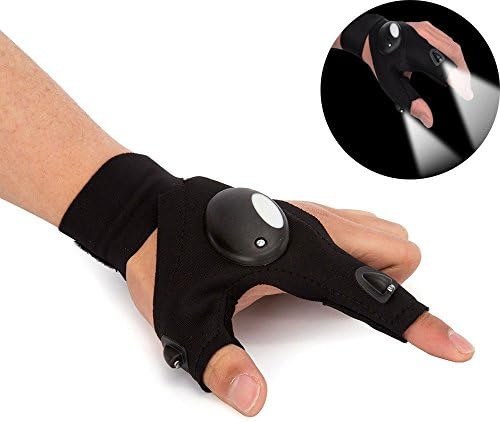 LED flashlight outdoor fishing thumb index finger glove car repair night light bike gloves camping hiking fishing first aid survival waterproof camping including battery (Left hand)