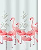 Spirella Anti-Schimmel Duschvorhang Flamingo Anti-Bakteriell, waschbar, wasserdicht Polyester 180x200cm