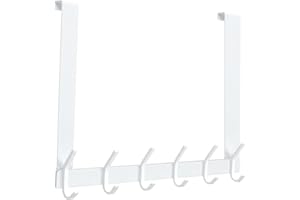 MEIJO Türgarderobe zum Einhängen Edelstahl, Türgarderobe Ohne Bohren Kleiderhaken Tür für Deutsche Türen Türhakenleiste Edelstahl mit 6 Haken für Küche, Badezimmer (Weiß, Dicke 2,1 cm)